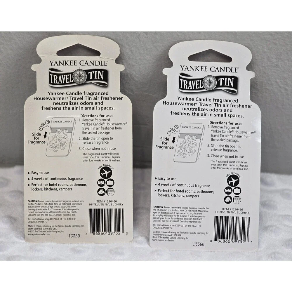 Yankee Candle Travel Tin Air Freshener Black Cherry Housewarmer Lot Of 2 New Set